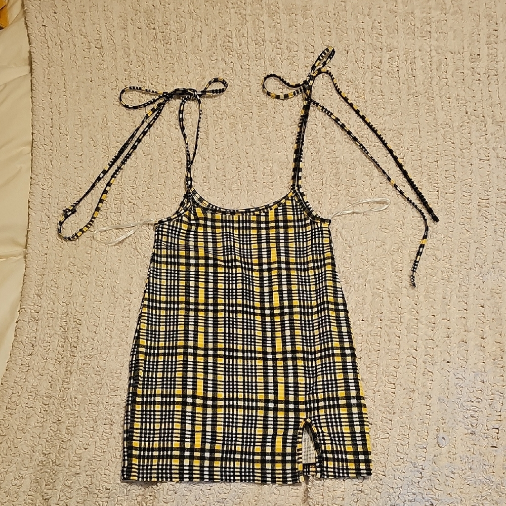 Plaid Tie-Strap Mini Dress